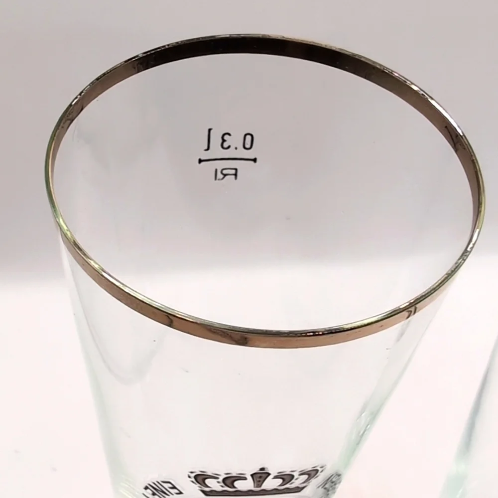 Two Crystal Warsteiner German Footed Beer Glasses with Gold Rim .3L Vintage